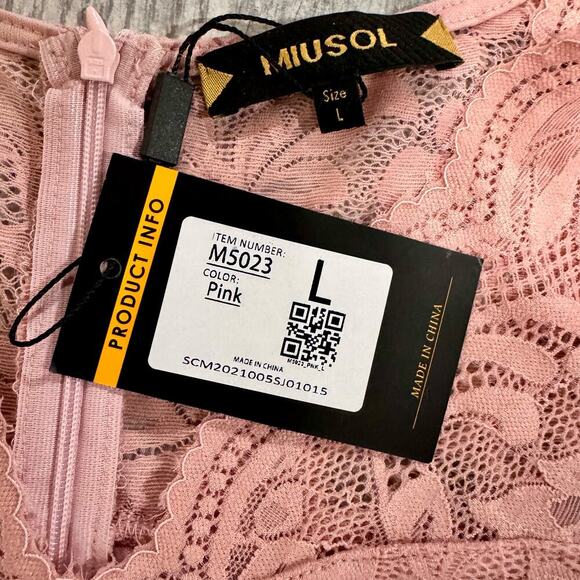 Miusol Women Stretch Lace Dress Large Blush Pink V-Neck Elle Woods Office Siren - Picture 10 of 11